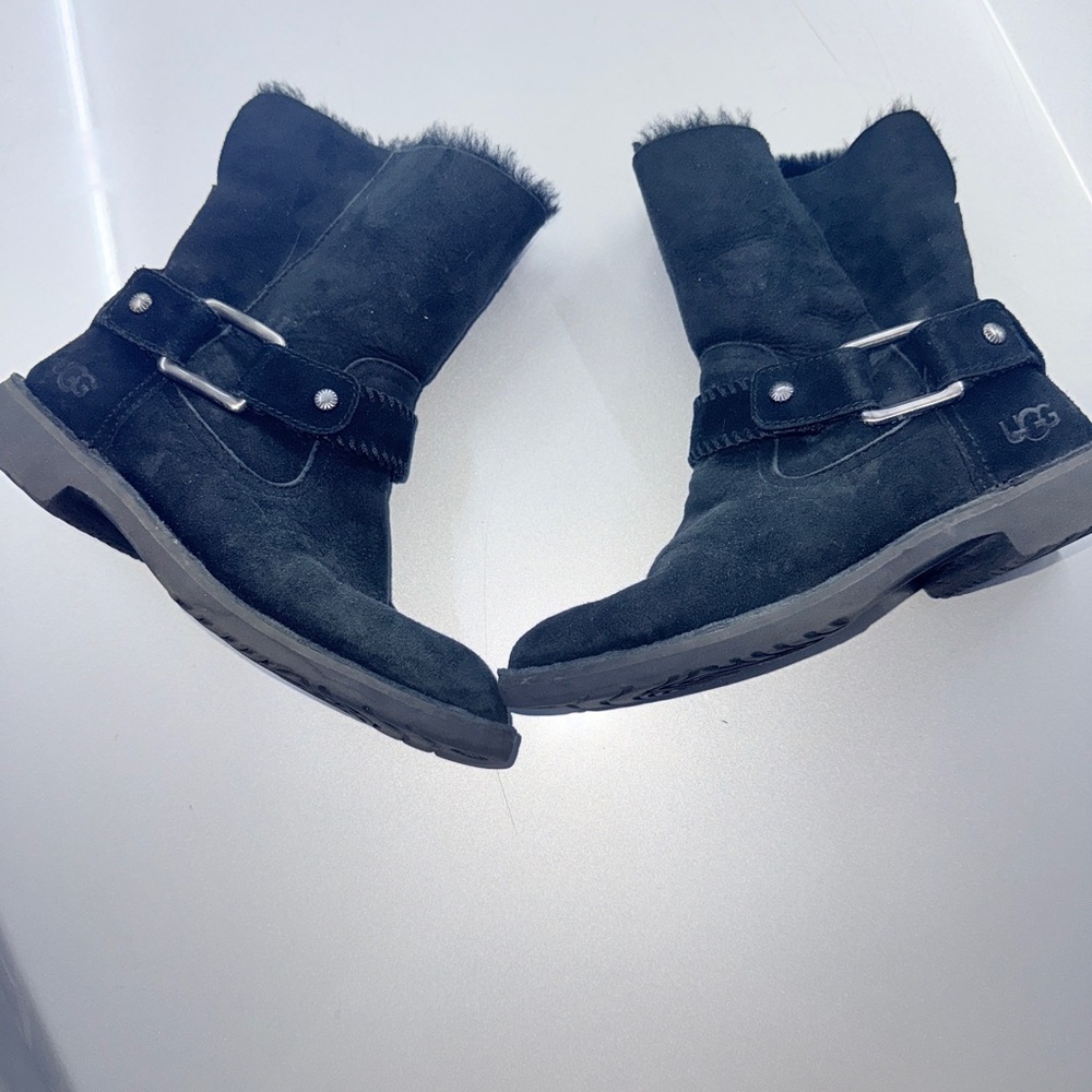 UGG Women's Black Winter Boots with Fur Trim